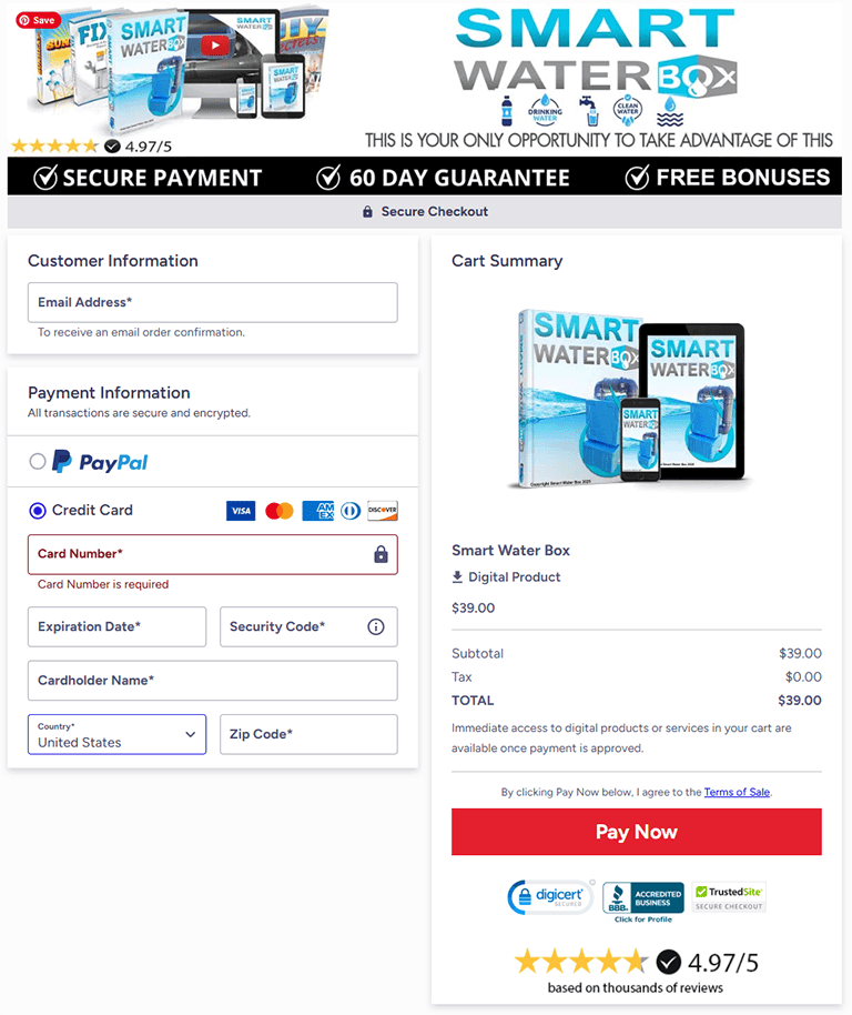 Smart Water Box Secured Checkout